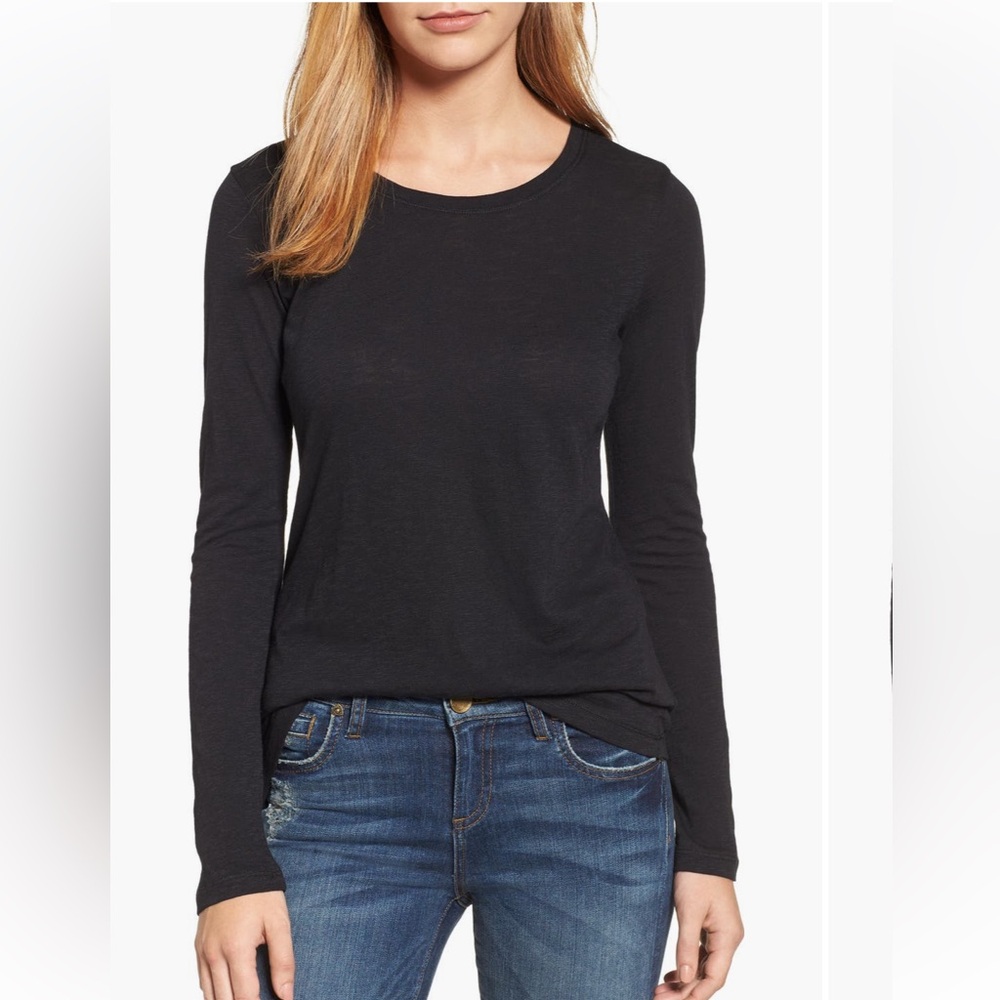 Set of 4 Caslon Long Sleeve Slubbed Cotton Tops -Black, Navy, Peach & Green - XL